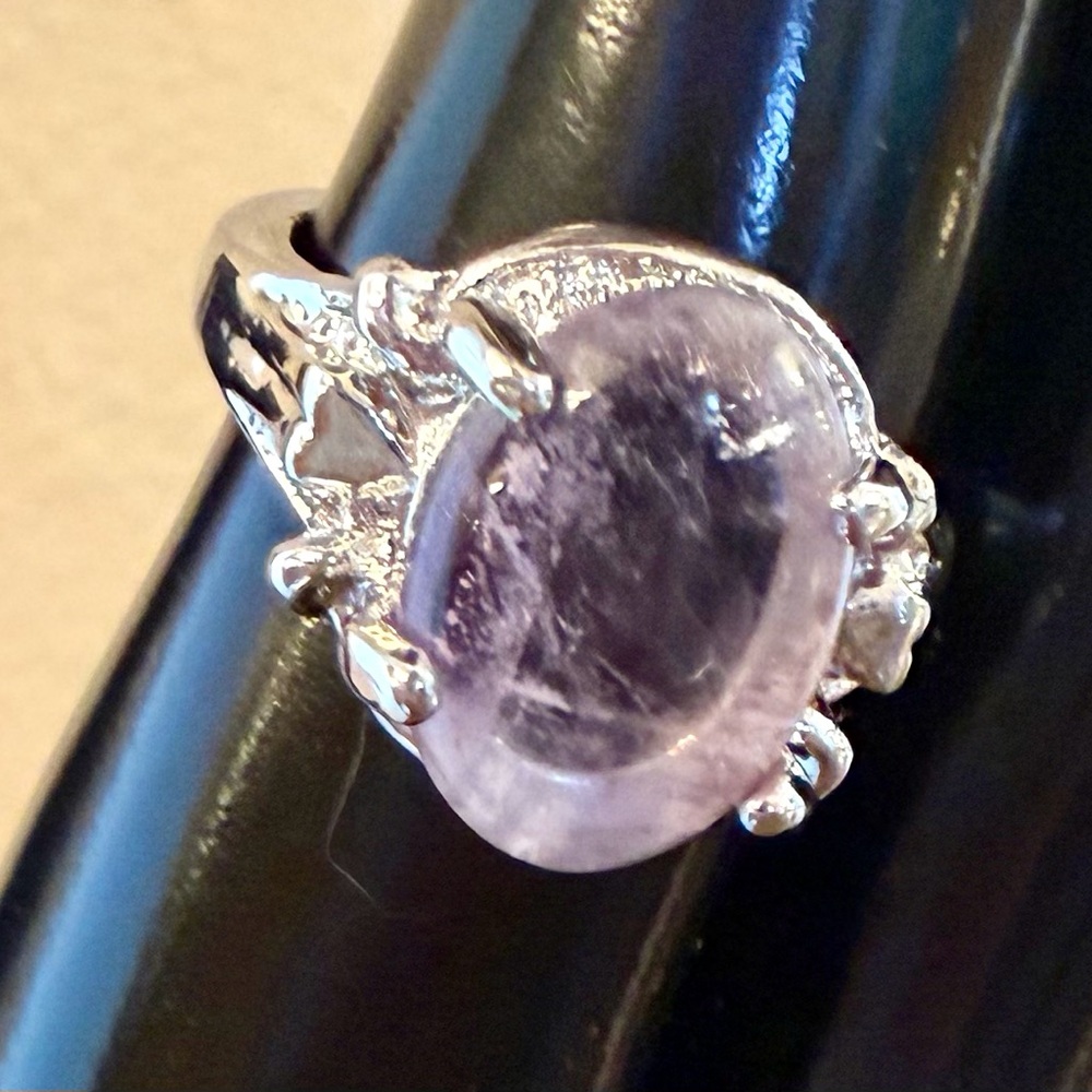 Sterling Silver Ring with Light Lavender Quartz Oval Gemstone, Sz 6 1/2